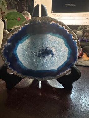 Blue Agate Geode Display Slice - Decorative Home Art